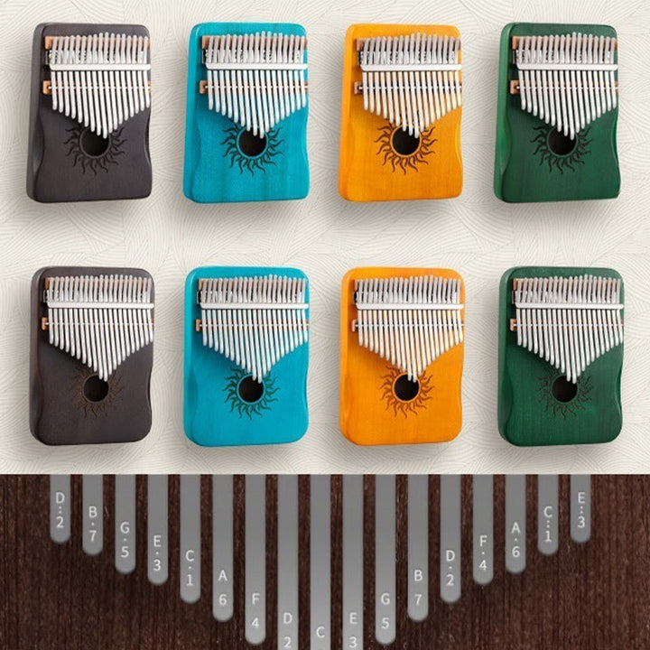 Kalimba z Buddha Stones 17/21 klawiszy, fortepian kciukowy, wzór słońca, drewno klonowe, przenośny fortepian palcowy dla początkujących