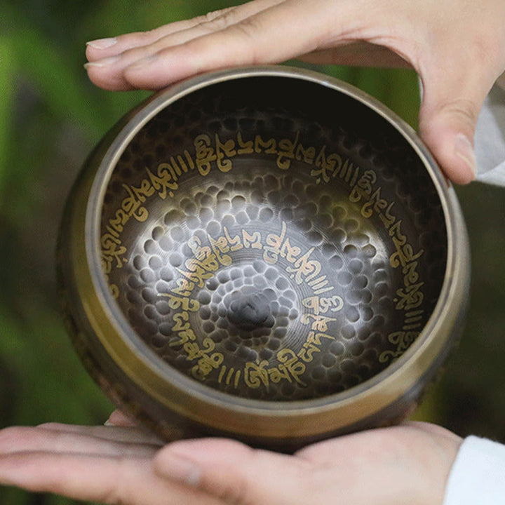 Buddha Stones Ręcznie wykonany wzór misy śpiewającej z fragmentem Pisma Świętego do uzdrawiania i medytacji. Zestaw mis dźwiękowych - image 2