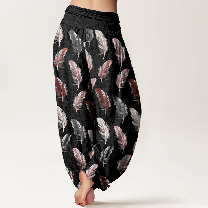 Buddha Stones Casual Tropikalne Kwiaty Wzór Liści Damskie Elastyczne Spodnie Harem - image 6