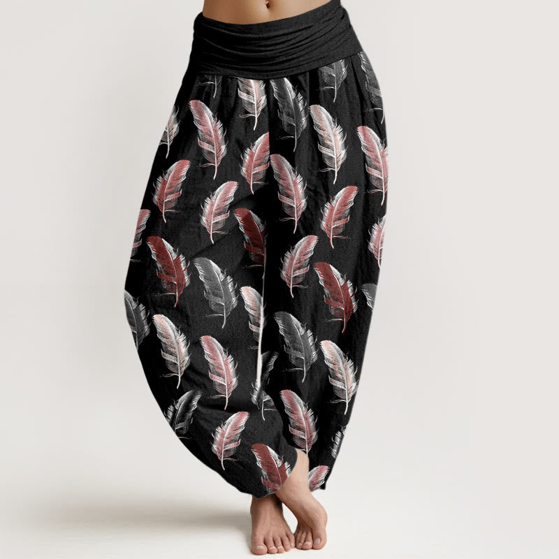 Buddha Stones Casual Tropikalne Kwiaty Wzór Liści Damskie Elastyczne Spodnie Harem - Czarny - US22, UK/AU26, EU54 (6XL) - image 5
