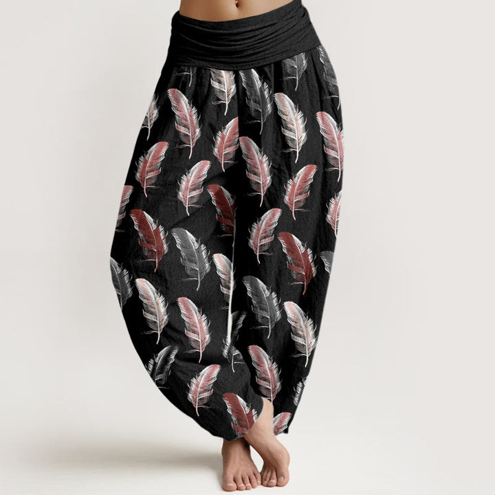 Buddha Stones Casual Tropikalne Kwiaty Wzór Liści Damskie Elastyczne Spodnie Harem - Czarny - US22, UK/AU26, EU54 (6XL) - image 5