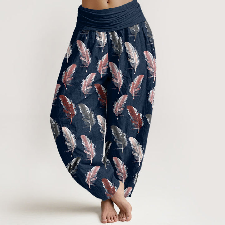 Buddha Stones Casual Tropikalne Kwiaty Wzór Liści Damskie Elastyczne Spodnie Harem - MidnightBlue - US22, UK/AU26, EU54 (6XL) - image 8