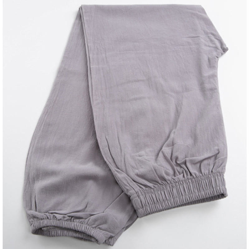 Buddha Stones Letnie Jednolity Kolor Unisex Elastyczna Talia Spodnie Do Ćwiczeń Tai Chi Qigong Z Kieszeniami - image 2