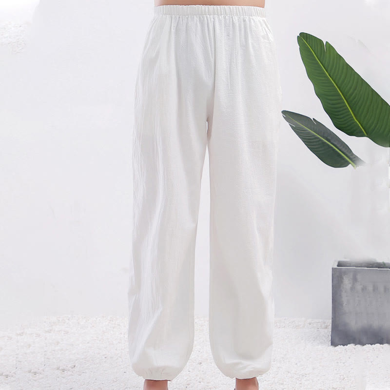 Buddha Stones Letnie Jednolity Kolor Unisex Elastyczna Talia Spodnie Do Ćwiczeń Tai Chi Qigong Z Kieszeniami - image 4