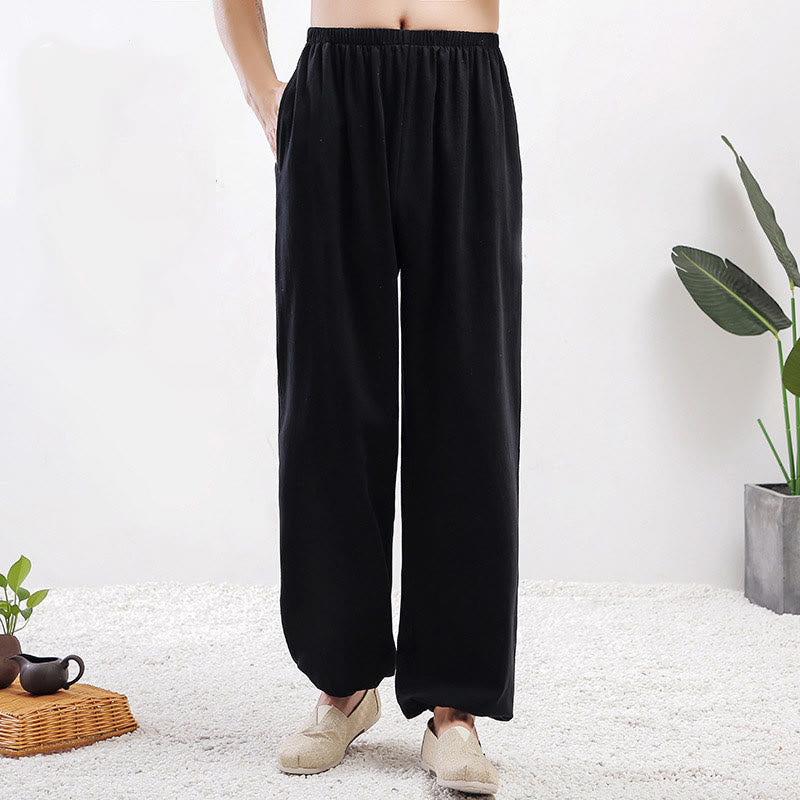 Buddha Stones Letnie Jednolity Kolor Unisex Elastyczna Talia Spodnie Do Ćwiczeń Tai Chi Qigong Z Kieszeniami - Czarny mężczyzna - 3XL - PASUJE DO USA/UK/AU/EU - 2XL - image 11