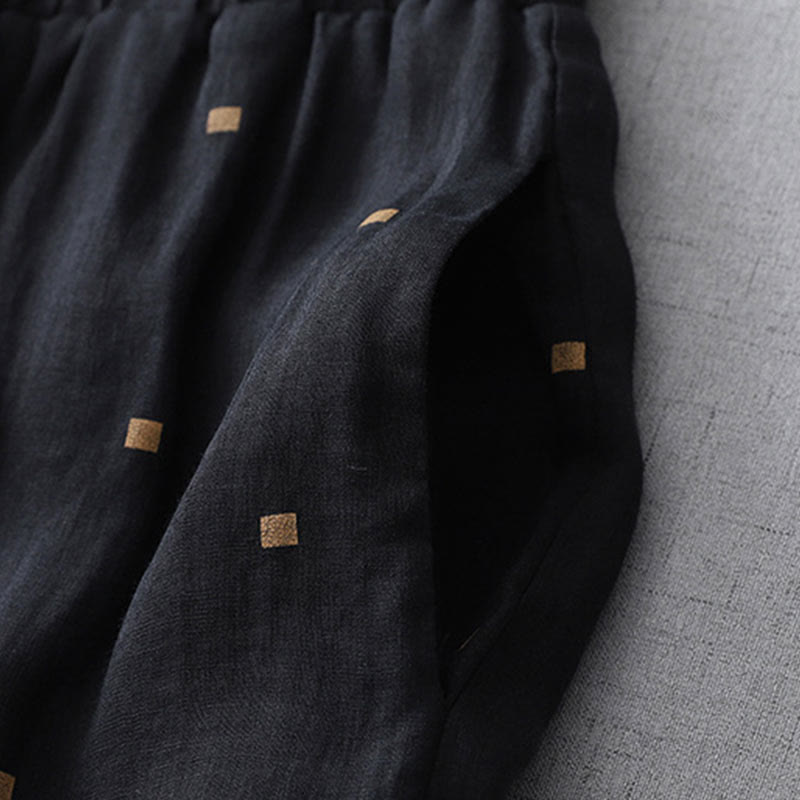 Buddha Stones Letnie Luźne Polka Dot Wzór Bawełna Len Damskie Szerokie Spodnie Nogawki Z Kieszeniami - image 11