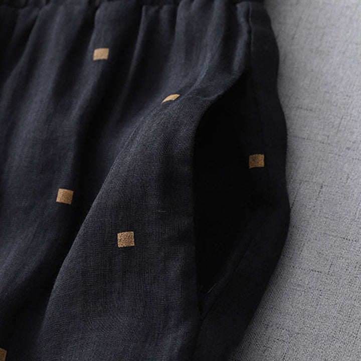 Buddha Stones Letnie Luźne Polka Dot Wzór Bawełna Len Damskie Szerokie Spodnie Nogawki Z Kieszeniami - image 11