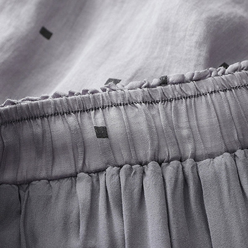 Buddha Stones Letnie Luźne Polka Dot Wzór Bawełna Len Damskie Szerokie Spodnie Nogawki Z Kieszeniami - image 5