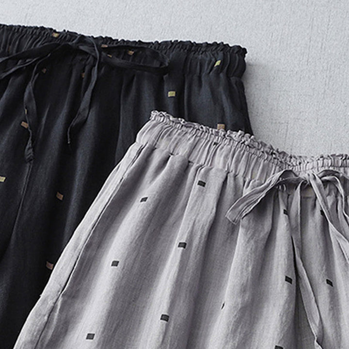 Buddha Stones Letnie Luźne Polka Dot Wzór Bawełna Len Damskie Szerokie Spodnie Nogawki Z Kieszeniami - image 15