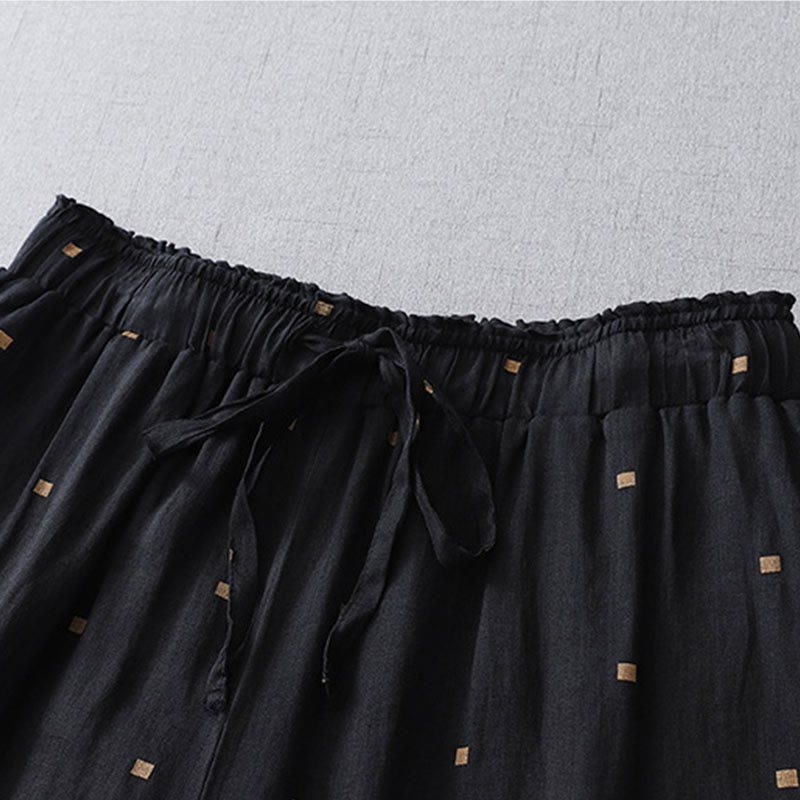 Buddha Stones Letnie Luźne Polka Dot Wzór Bawełna Len Damskie Szerokie Spodnie Nogawki Z Kieszeniami - image 10