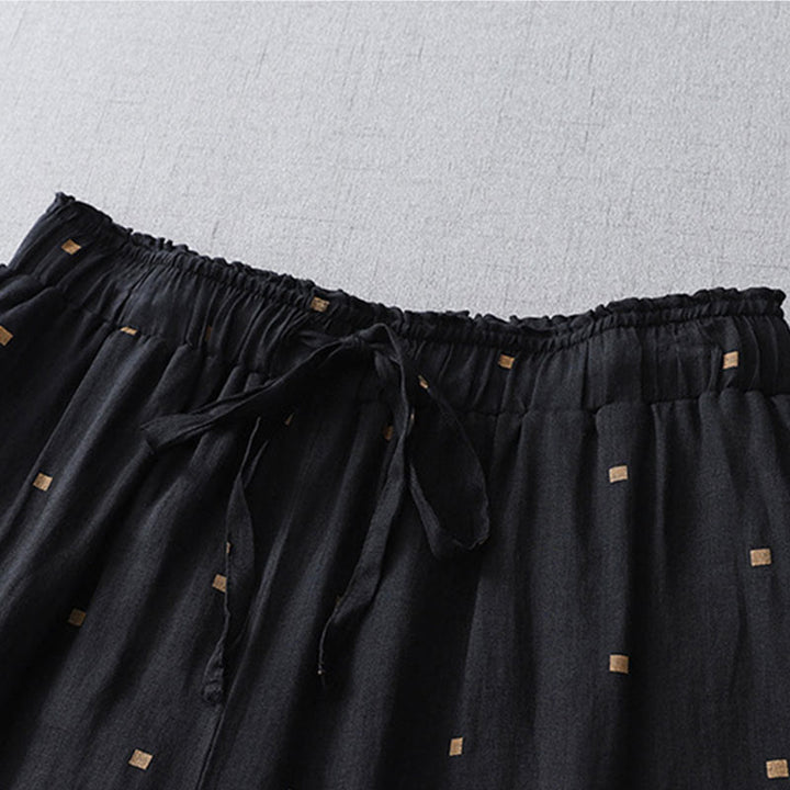 Buddha Stones Letnie Luźne Polka Dot Wzór Bawełna Len Damskie Szerokie Spodnie Nogawki Z Kieszeniami - image 10