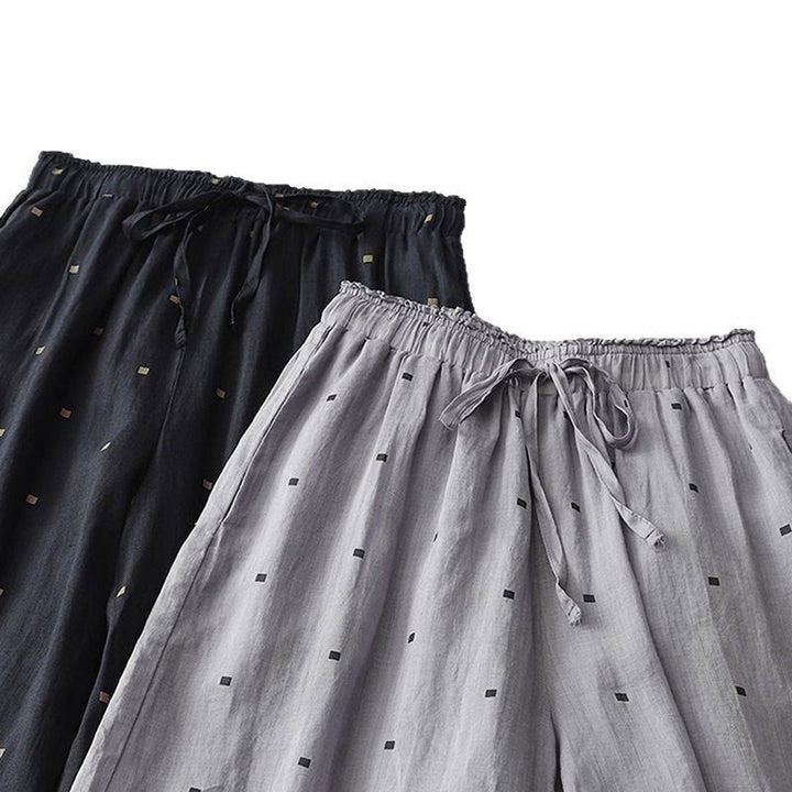 Buddha Stones Letnie Luźne Polka Dot Wzór Bawełna Len Damskie Szerokie Spodnie Nogawki Z Kieszeniami - image 17