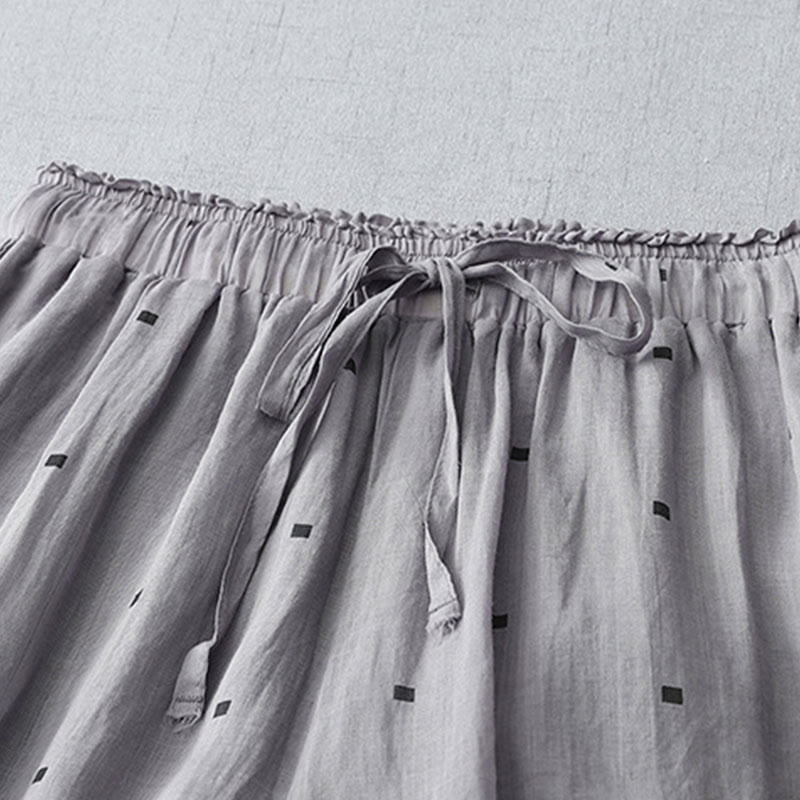 Buddha Stones Letnie Luźne Polka Dot Wzór Bawełna Len Damskie Szerokie Spodnie Nogawki Z Kieszeniami - image 3