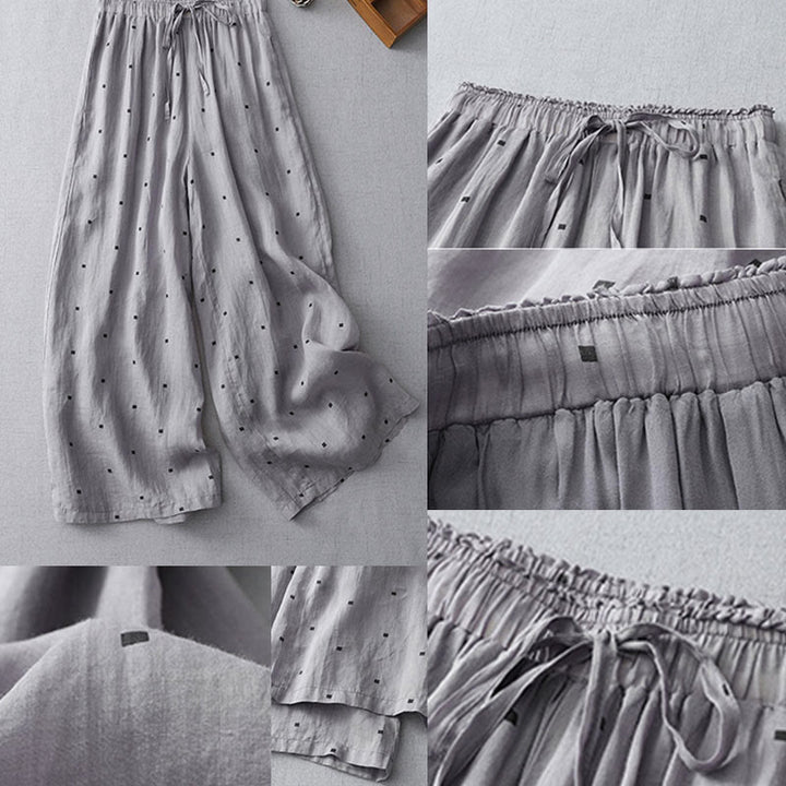 Buddha Stones Letnie Luźne Polka Dot Wzór Bawełna Len Damskie Szerokie Spodnie Nogawki Z Kieszeniami - image 8