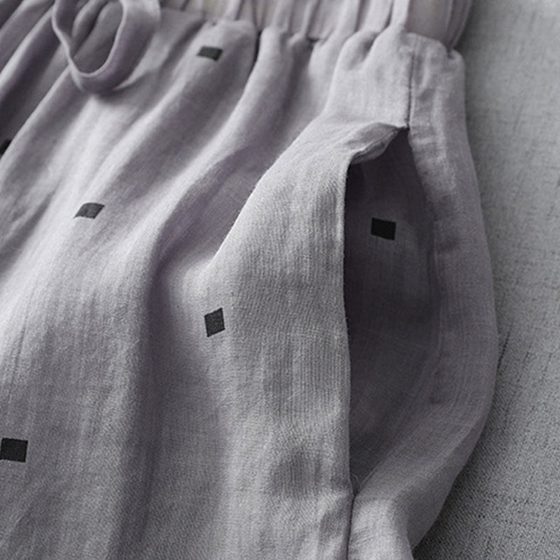 Buddha Stones Letnie Luźne Polka Dot Wzór Bawełna Len Damskie Szerokie Spodnie Nogawki Z Kieszeniami - image 4