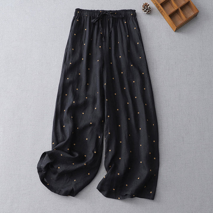 Buddha Stones Letnie Luźne Polka Dot Wzór Bawełna Len Damskie Szerokie Spodnie Nogawki Z Kieszeniami - Czarny - US8-10，UK/AU12-14，EU40-42 (2XL) - image 9