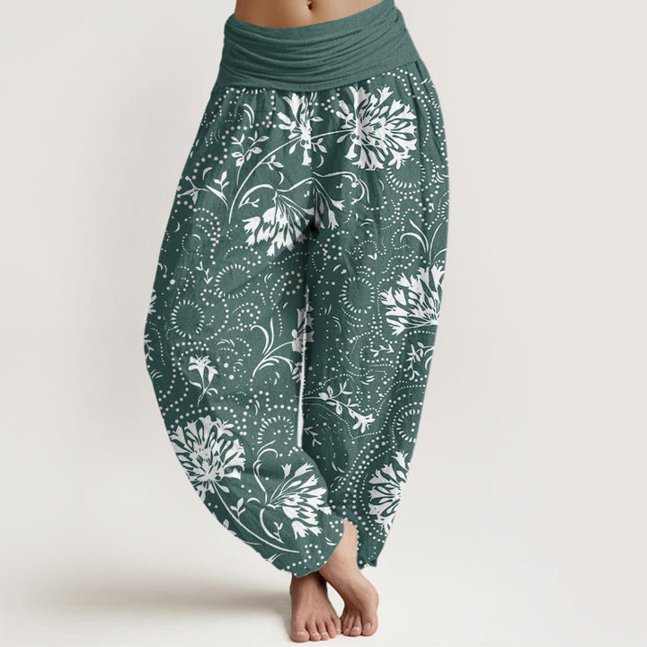 Buddha Stones Casual Floral Vine Roślinny Wzór Damskie Spodnie Harem Elastyczna Talia - CadetBlue - US22, UK/AU26, EU54 (6XL) - image 1