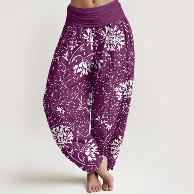 Buddha Stones Casual Floral Vine Roślinny Wzór Damskie Spodnie Harem Elastyczna Talia - Fioletowy - US22, UK/AU26, EU54 (6XL) - image 8