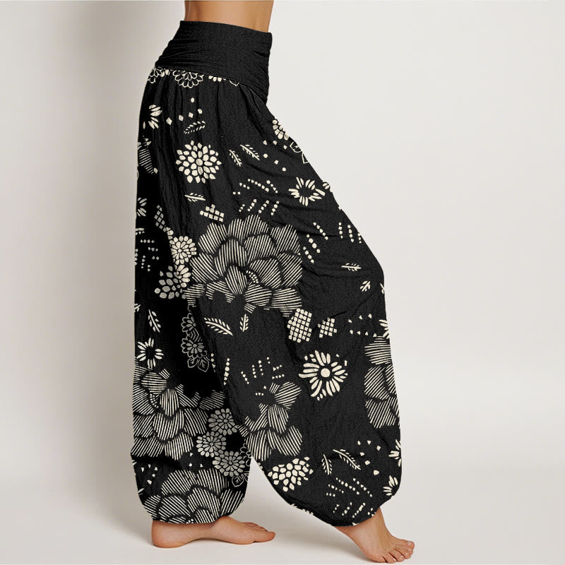 Buddha Stones Casual Floral Line Design Pattern Damskie spodnie haremowe z elastyczną talią - image 2