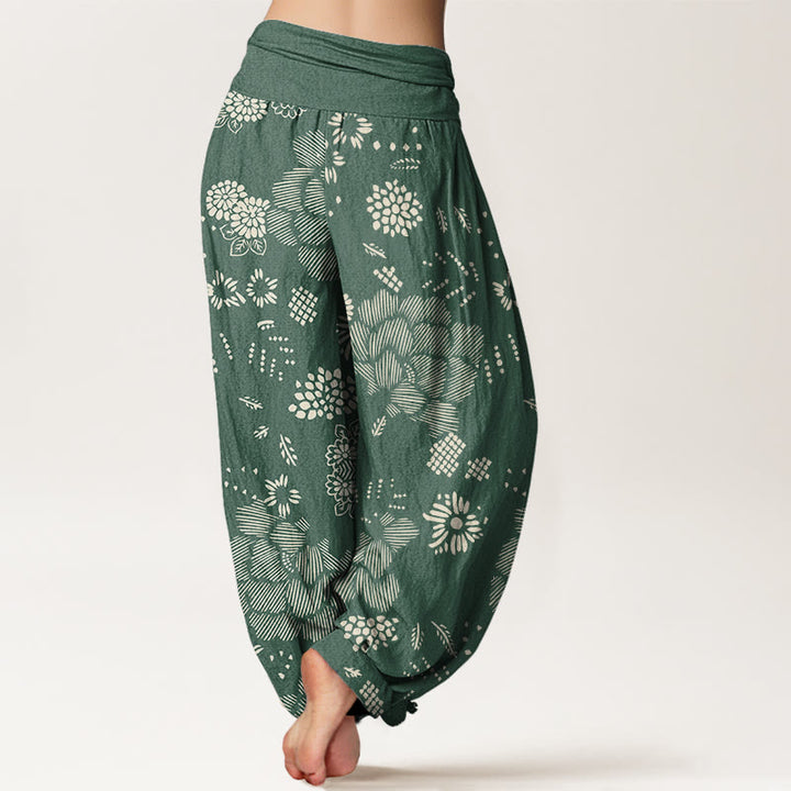 Buddha Stones Casual Floral Line Design Pattern Damskie spodnie haremowe z elastyczną talią - image 7