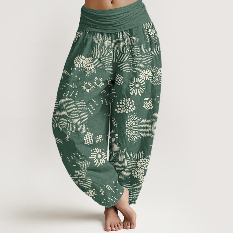 Buddha Stones Casual Floral Line Design Pattern Damskie spodnie haremowe z elastyczną talią - MediumSeaGreen - US22, UK/AU26, EU54 (6XL) - image 5