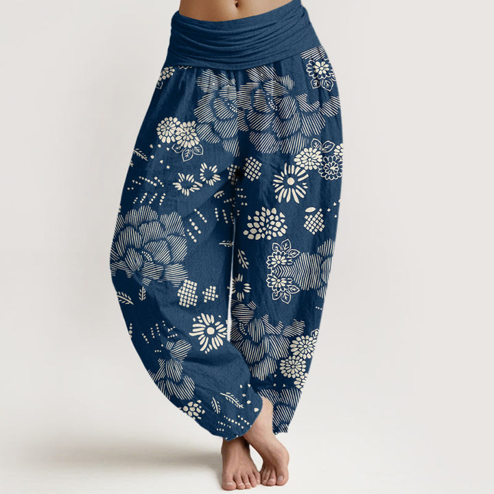 Buddha Stones Casual Floral Line Design Pattern Damskie spodnie haremowe z elastyczną talią - RoyalBlue - US22, UK/AU26, EU54 (6XL) - image 8