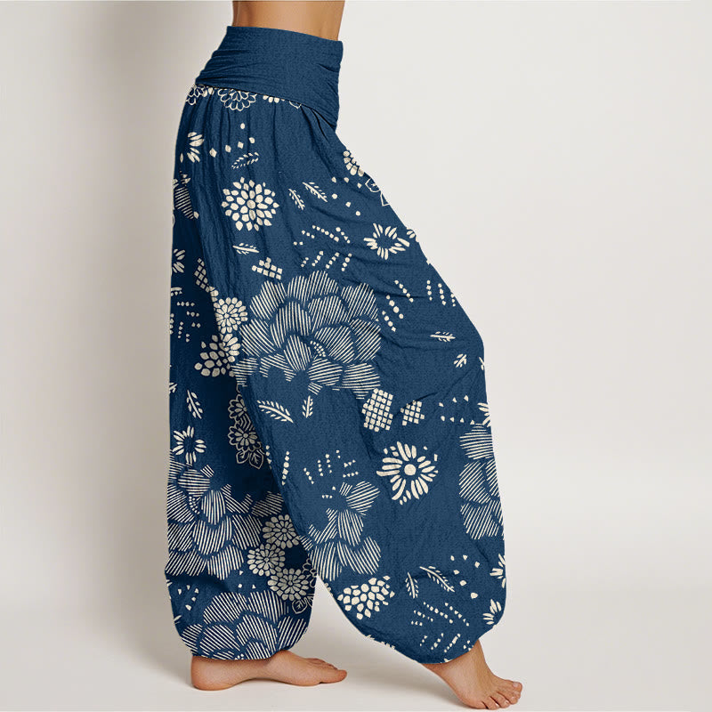 Buddha Stones Casual Floral Line Design Pattern Damskie spodnie haremowe z elastyczną talią - image 9