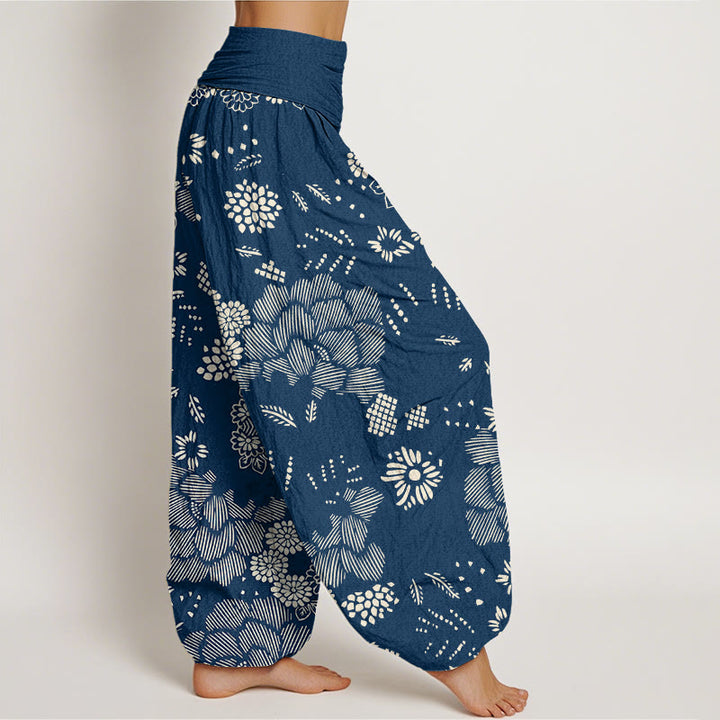 Buddha Stones Casual Floral Line Design Pattern Damskie spodnie haremowe z elastyczną talią - image 9