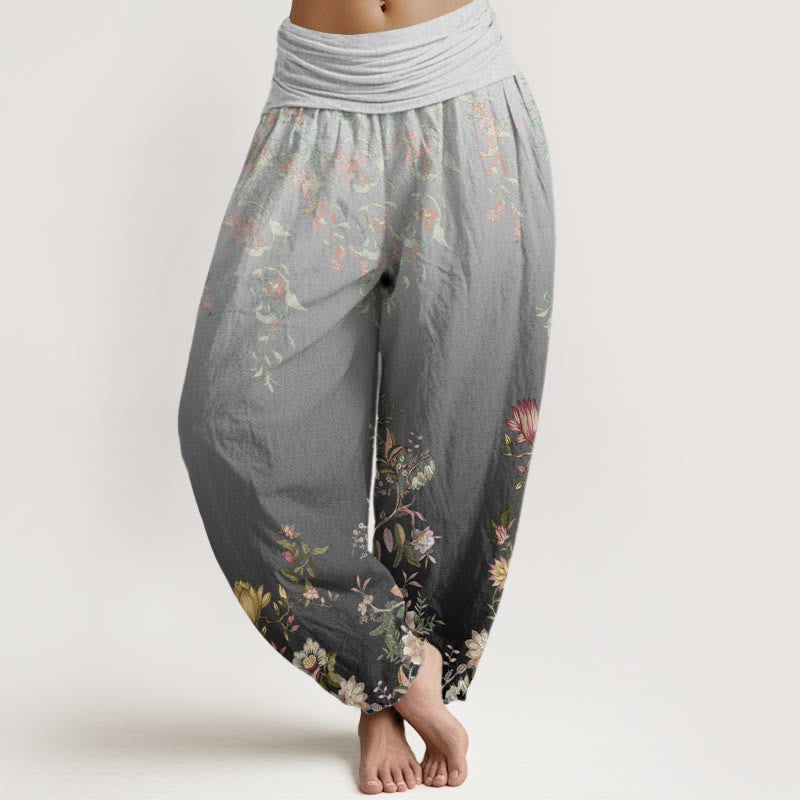 Buddha Stones Casual Gradient Delikatny Kwiatowy Wzór Liści Damskie Spodnie Harem Elastyczna Talia - LightSlateGray - US22, UK/AU26, EU54 (6XL) - image 5