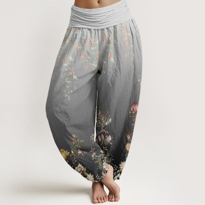 Buddha Stones Casual Gradient Delikatny Kwiatowy Wzór Liści Damskie Spodnie Harem Elastyczna Talia - LightSlateGray - US22, UK/AU26, EU54 (6XL) - image 5