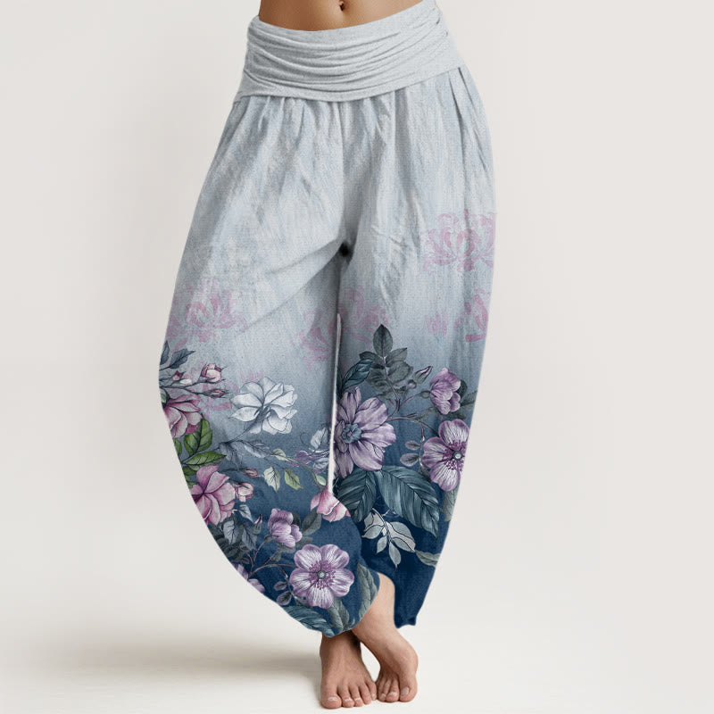 Buddha Stones Casual Gradient Płatki Liście Wzór Damskie Spodnie Harem Elastyczna Talia - LightSkyBlue - US22, UK/AU26, EU54 (6XL) - image 5
