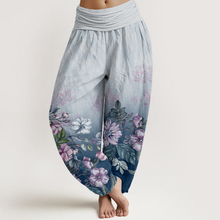Buddha Stones Casual Gradient Płatki Liście Wzór Damskie Spodnie Harem Elastyczna Talia - LightSkyBlue - US22, UK/AU26, EU54 (6XL) - image 5