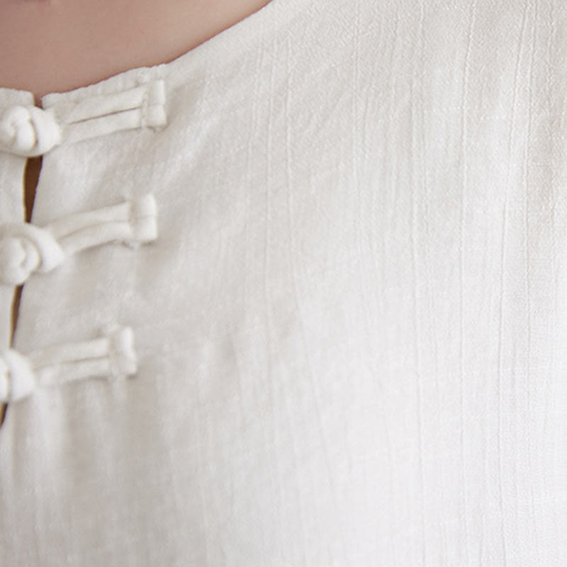 Buddha Stones 2 szt. beżowe chińskie żaby-guziki projekt koszula z długim rękawem spodnie medytacja zen tai chi bawełna len odzież damska zestaw - image 9