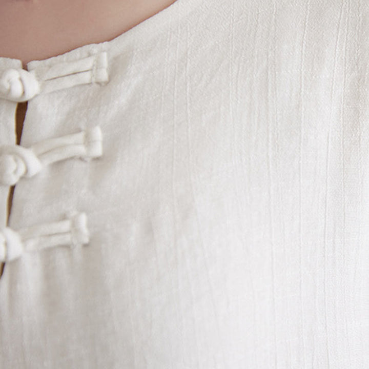 Buddha Stones 2 szt. beżowe chińskie żaby-guziki projekt koszula z długim rękawem spodnie medytacja zen tai chi bawełna len odzież damska zestaw - image 9