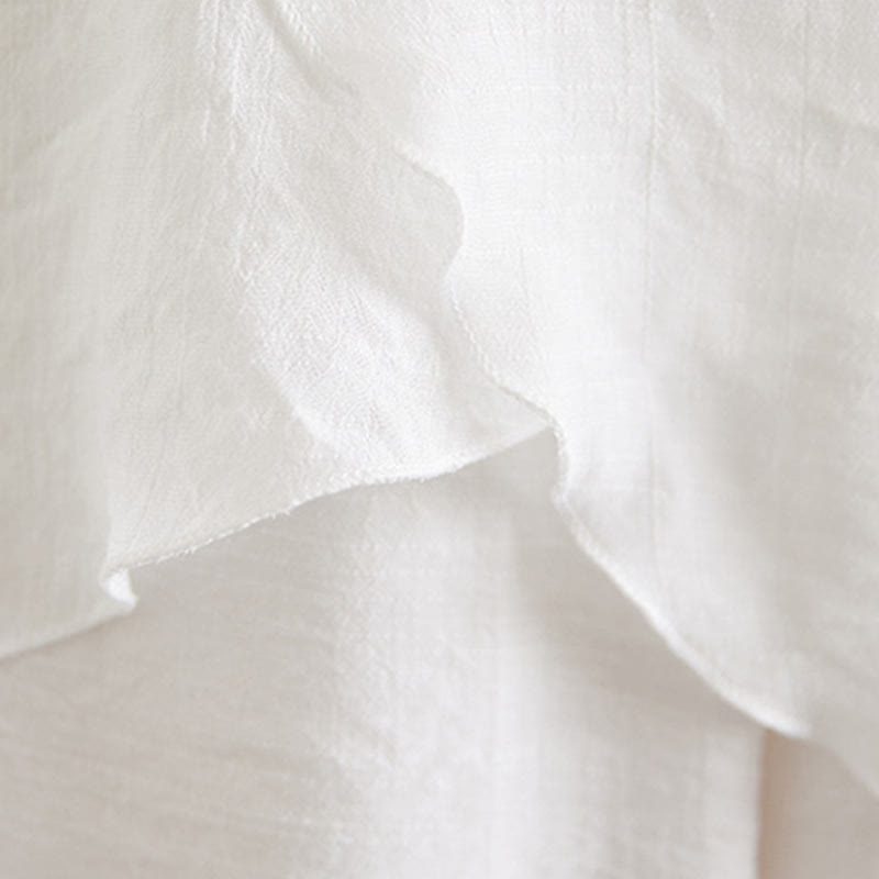 Buddha Stones 2 szt. beżowe chińskie żaby-guziki projekt koszula z długim rękawem spodnie medytacja zen tai chi bawełna len odzież damska zestaw - image 12