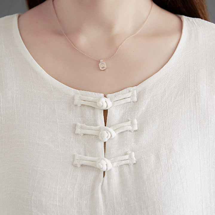 Buddha Stones 2 szt. beżowe chińskie żaby-guziki projekt koszula z długim rękawem spodnie medytacja zen tai chi bawełna len odzież damska zestaw - image 8