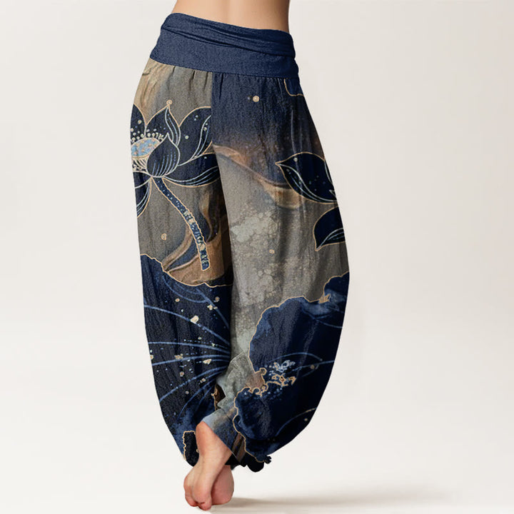 Buddha Stones Casual Lotus Płatek Wzór Damskie Spodnie Harem Elastyczna Talia - image 10