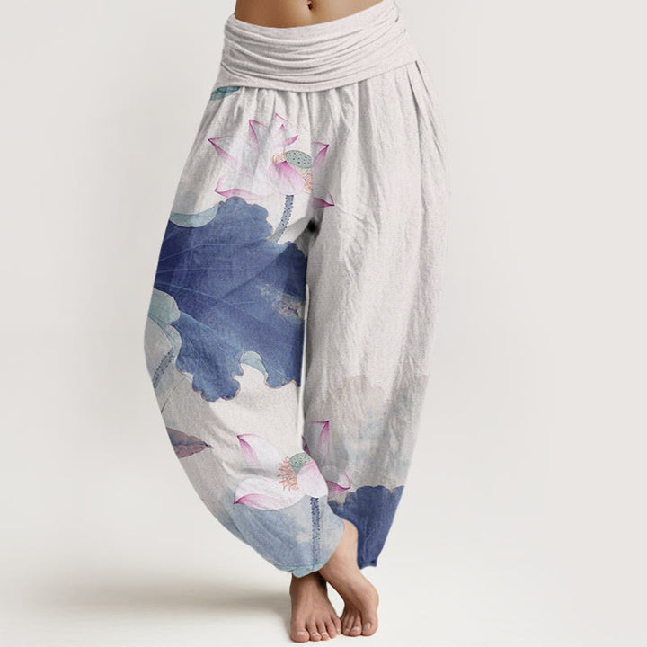 Buddha Stones Casual Lotus Płatki Wzór Damskie Spodnie Harem Elastyczna Talia - RoyalBlue - US22, UK/AU26, EU54 (6XL) - image 8