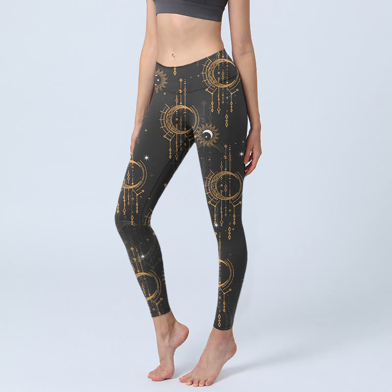 Buddha Stones Księżyc Gwiazda Konstelacja Nadruk Legginsy Siłownia Damskie Spodnie Do Jogi - Czarny - US18, UK/AU22, EU50 (4XL) - image 1