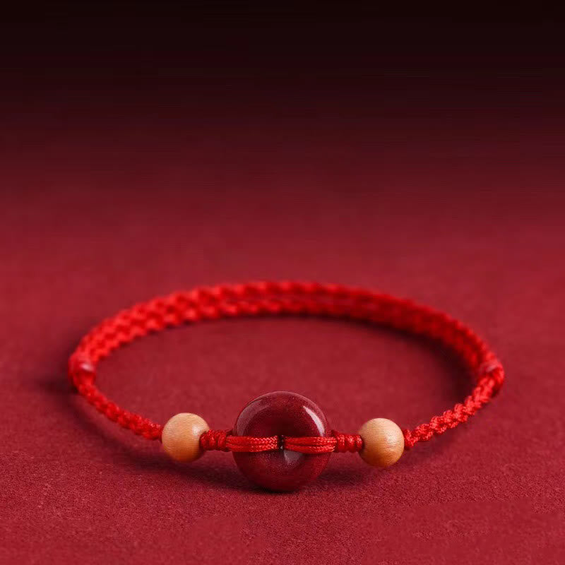 Bransoletka Buddha Stones Peach Wood Peace Buckle Cinnabar Wealth String Bransoletka na kostkę