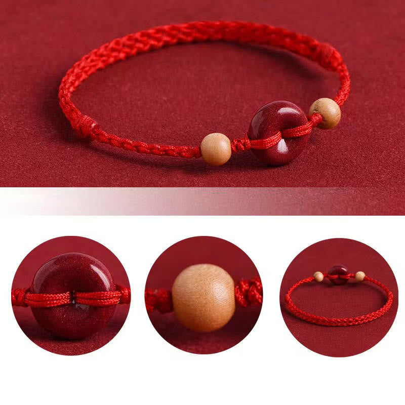 Bransoletka Buddha Stones Peach Wood Peace Buckle Cinnabar Wealth String Bransoletka na kostkę