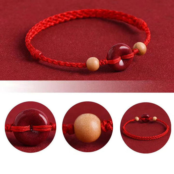 Bransoletka Buddha Stones Peach Wood Peace Buckle Cinnabar Wealth String Bransoletka na kostkę