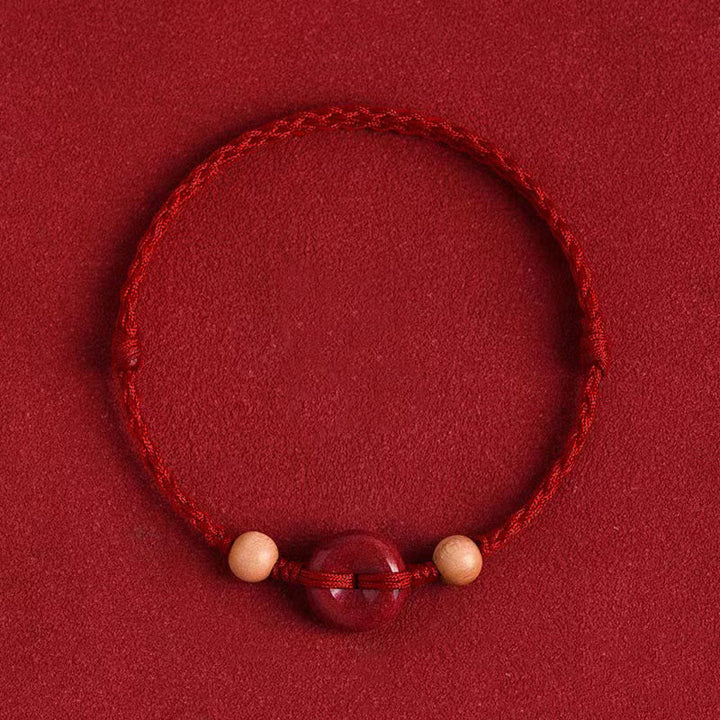 Bransoletka Buddha Stones Peach Wood Peace Buckle Cinnabar Wealth String Bransoletka na kostkę
