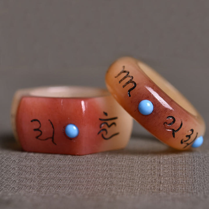 Buddha Stones Kość Wielbłąda Om Mani Padme Hum Rzeźba Pierścień ochronny