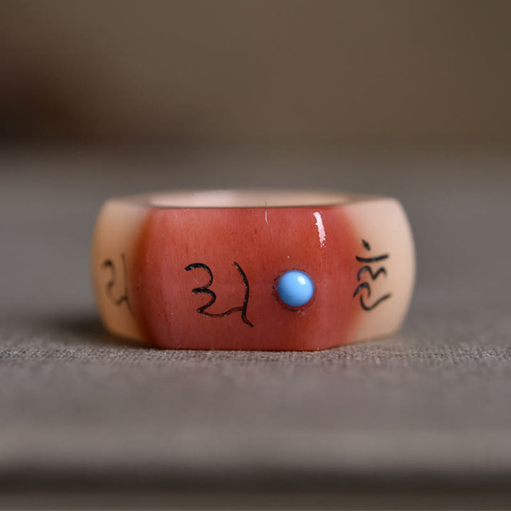 Buddha Stones Kość Wielbłąda Om Mani Padme Hum Rzeźba Pierścień ochronny