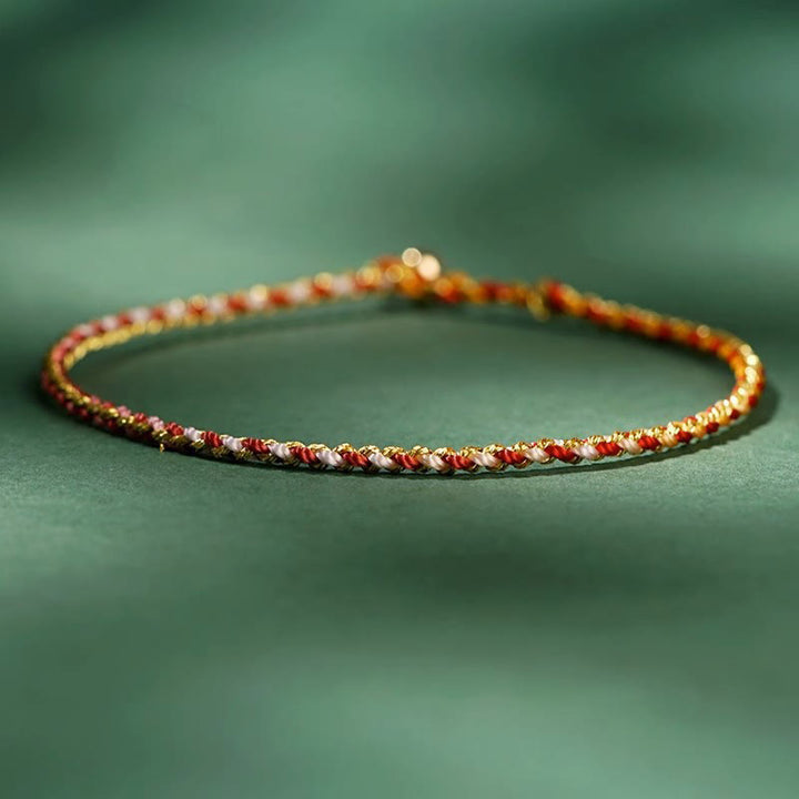 Buddha Stones Kolorowa Lina Szczęścia Moneta Koralik Obfitość Bardzo Cienka Bransoletka Pleciona - Czerwony - Goła lina - 20 cm - image 9