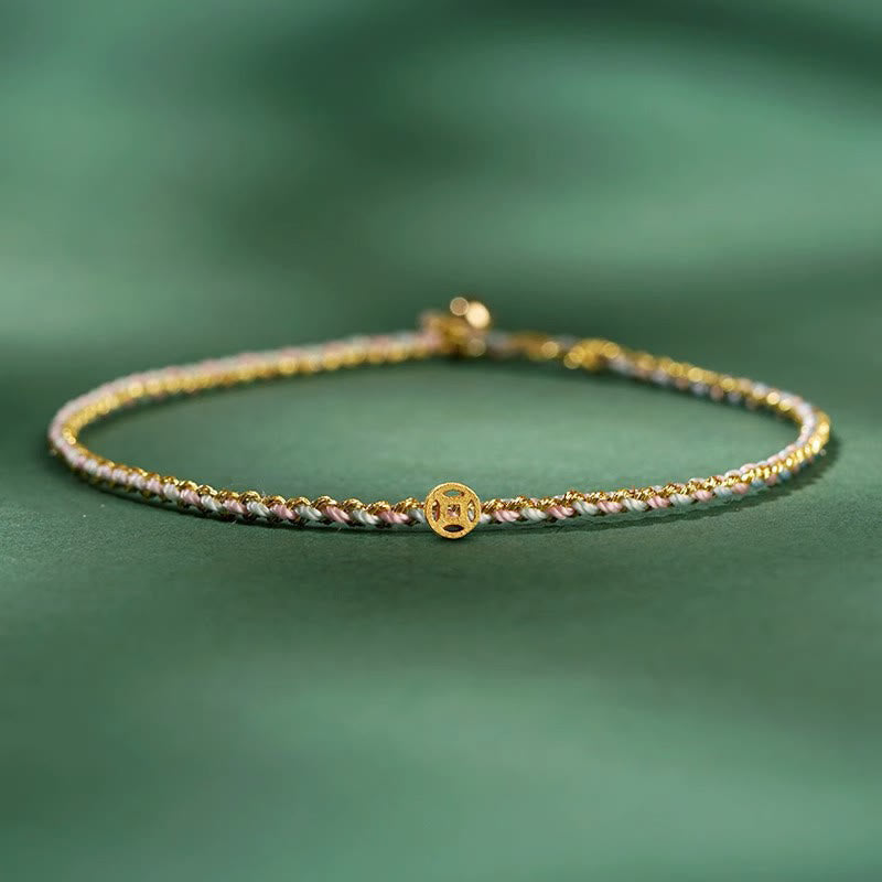 Buddha Stones Kolorowa Lina Szczęścia Moneta Koralik Obfitość Bardzo Cienka Bransoletka Pleciona - Jasnoróżowy - Lina z miedzianą monetą - 20 cm - image 11