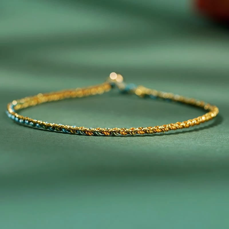 Buddha Stones Kolorowa Lina Szczęścia Moneta Koralik Obfitość Bardzo Cienka Bransoletka Pleciona - Zielony - Goła lina - 20 cm - image 13