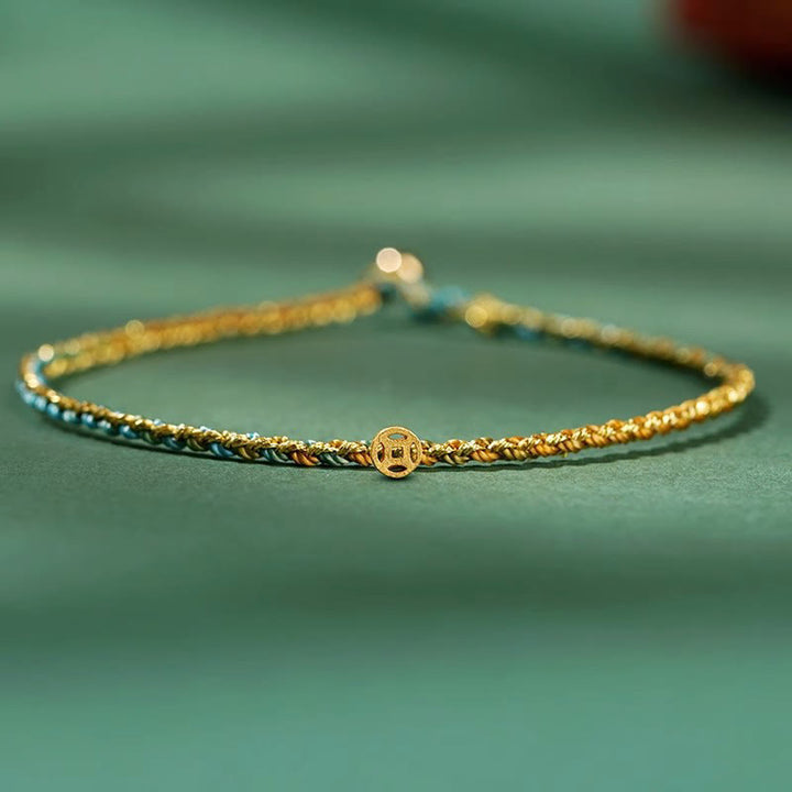 Buddha Stones Kolorowa Lina Szczęścia Moneta Koralik Obfitość Bardzo Cienka Bransoletka Pleciona - Zielony - Lina z miedzianą monetą - 20 cm - image 13