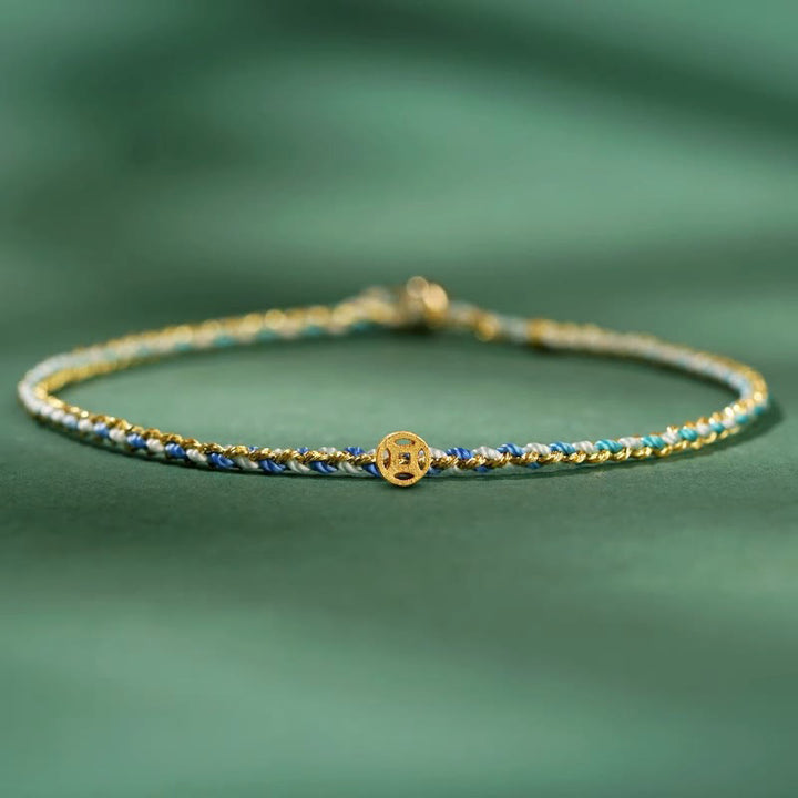 Buddha Stones Kolorowa Lina Szczęścia Moneta Koralik Obfitość Bardzo Cienka Bransoletka Pleciona - Niebieski - Lina z miedzianą monetą - 20 cm - image 14